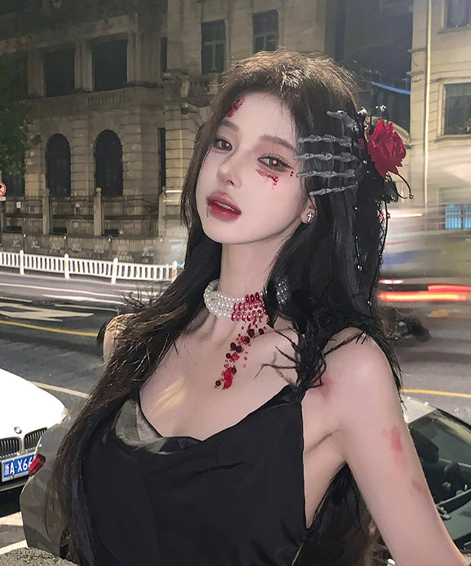 Oversize Red Rose Skeleton Hand Left Hand Hairpin