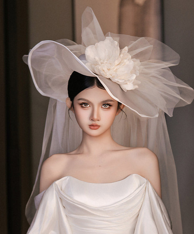 Oversize White Tulle Floral Solid HairPiece