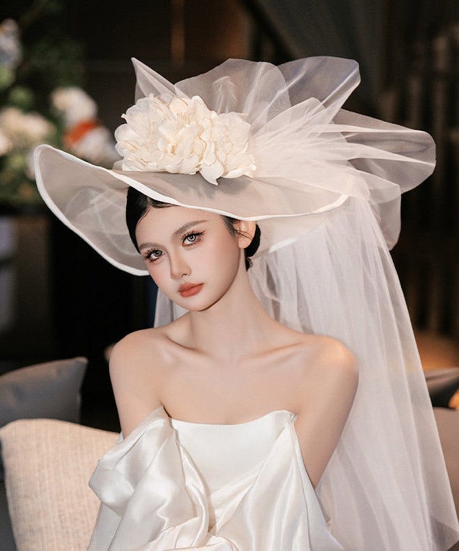Oversize White Tulle Floral Solid HairPiece