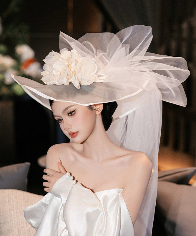 Oversize White Tulle Floral Solid HairPiece