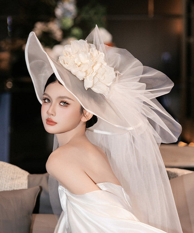 Oversize White Tulle Floral Solid HairPiece