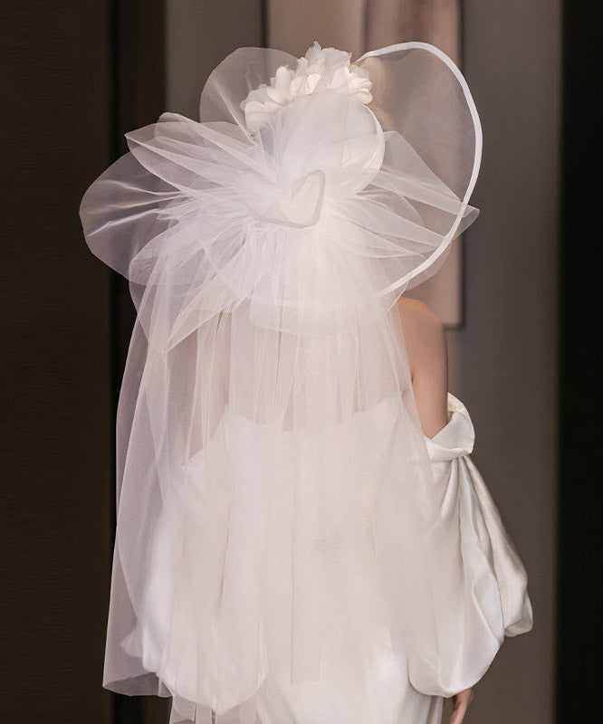 Oversize White Tulle Floral Solid HairPiece