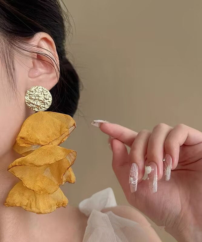 Oversize Yellow Sterling Silver Alloy Chiffon PetalTassel Drop Earrings