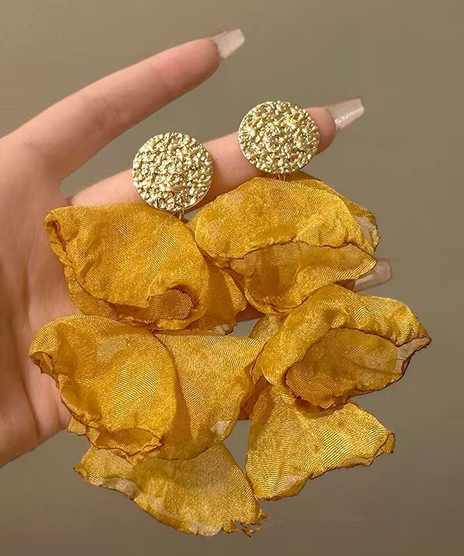 Oversize Yellow Sterling Silver Alloy Chiffon PetalTassel Drop Earrings