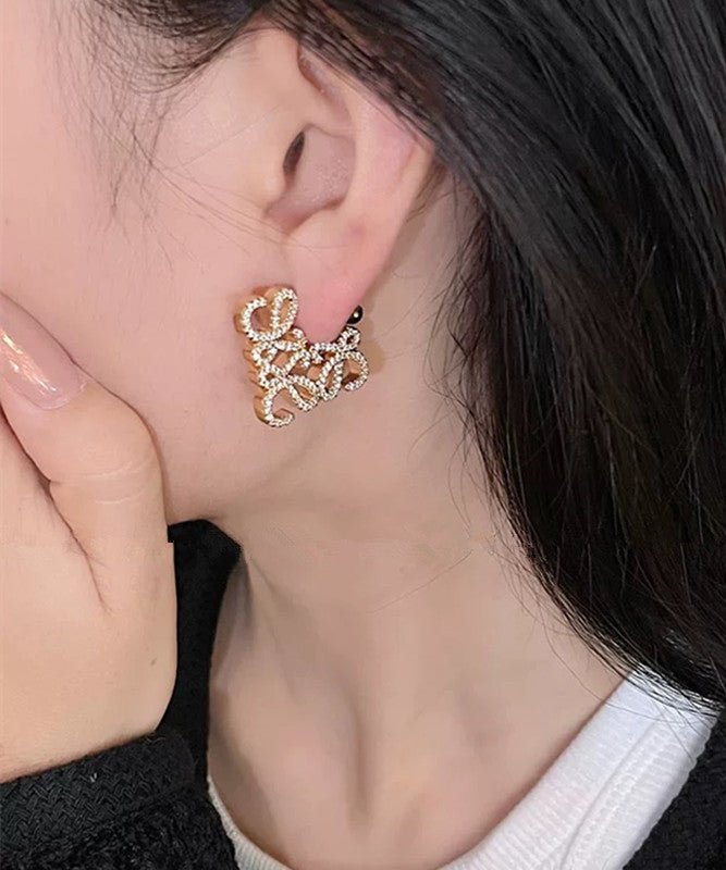 Personalized Fashion Silver Geometric Hollow Zircon Square Earrings