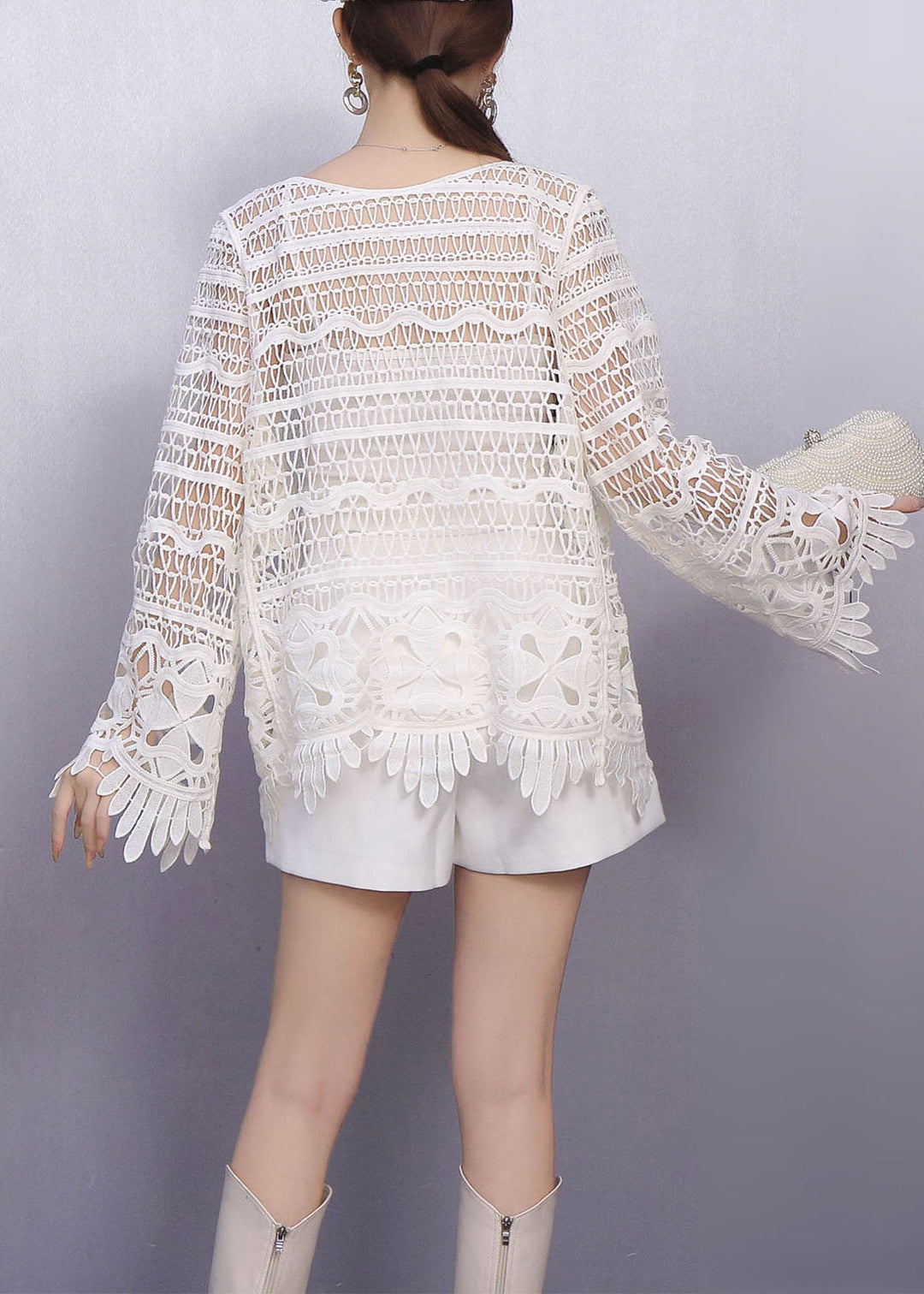 Perspective Fashion White Detailing Lace Tops Texture Hollow Out