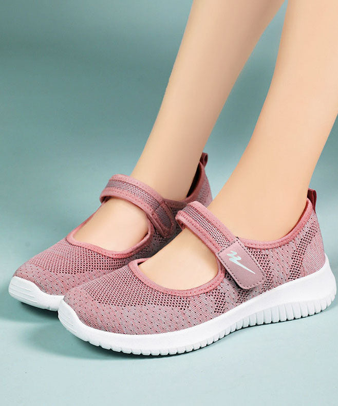 Pink Breathable Mesh Casual Flat Shoes Buckle Strap