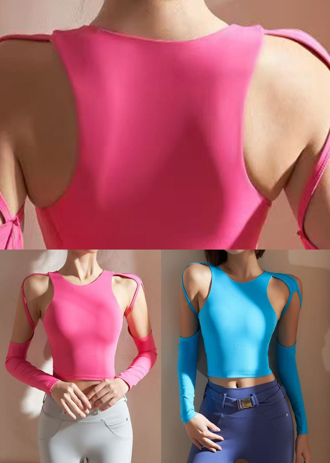 Pink Cold Shoulder Hollow Out Yoga Tops