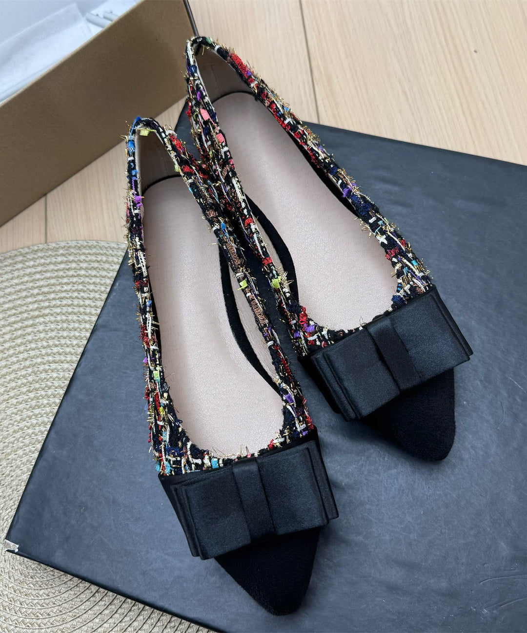 Pink Cotton Fabric Chic Splicing Bow Flat Feet Shoes Pointed Toe
