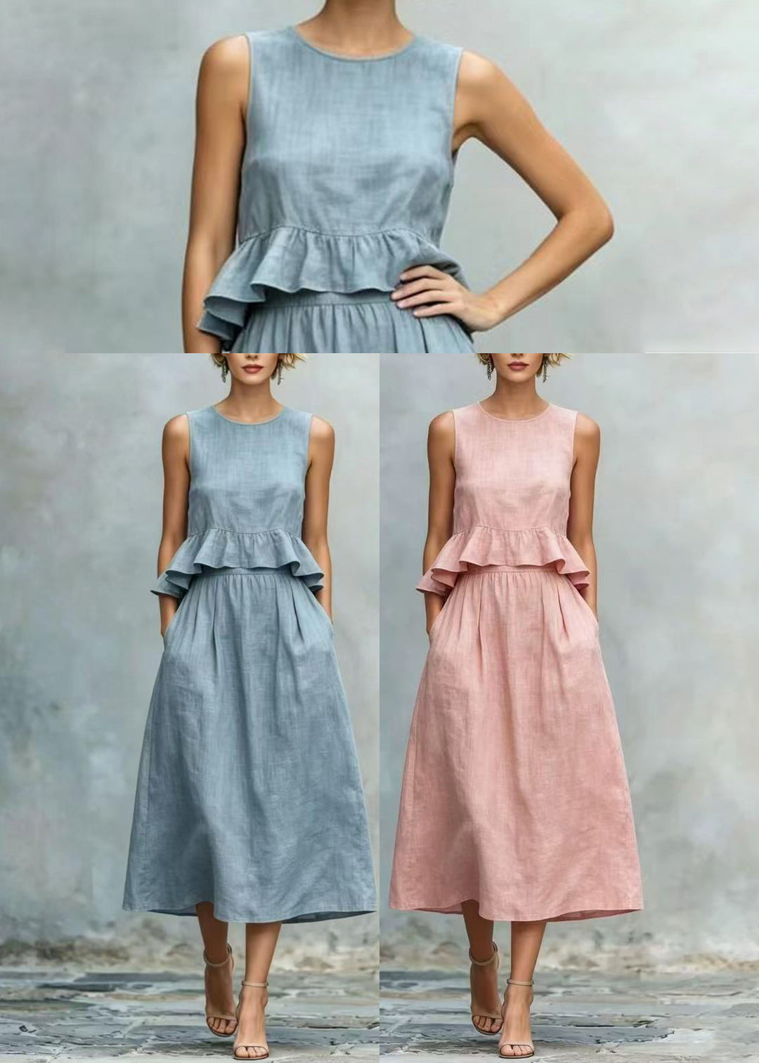 Pink Cotton Party Dress O-Neck Ruffled Summer