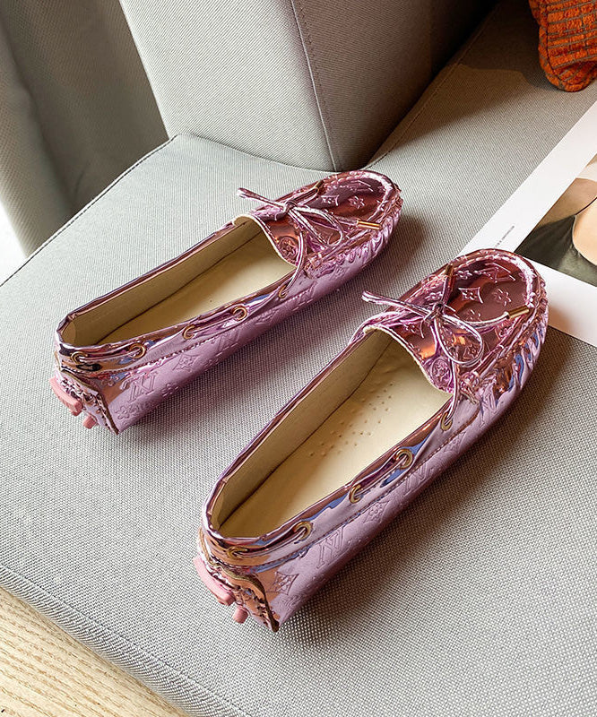 Pink Faux Leather Comfortable Splicing Penny Loafers