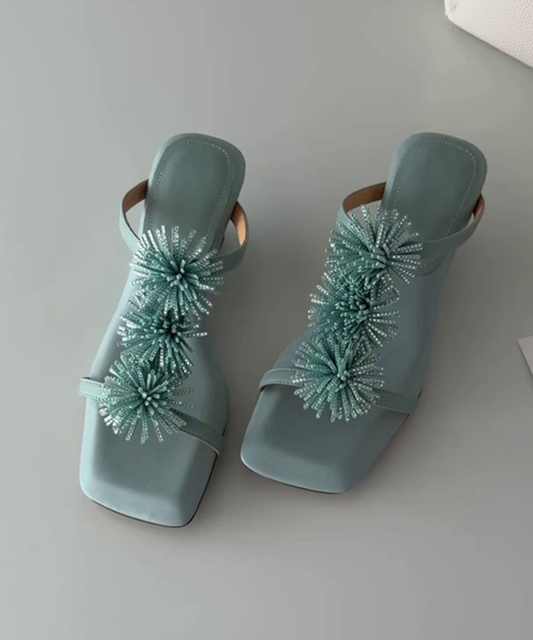 Pink Faux Leather Floral Zircon Splicing Slide Sandals