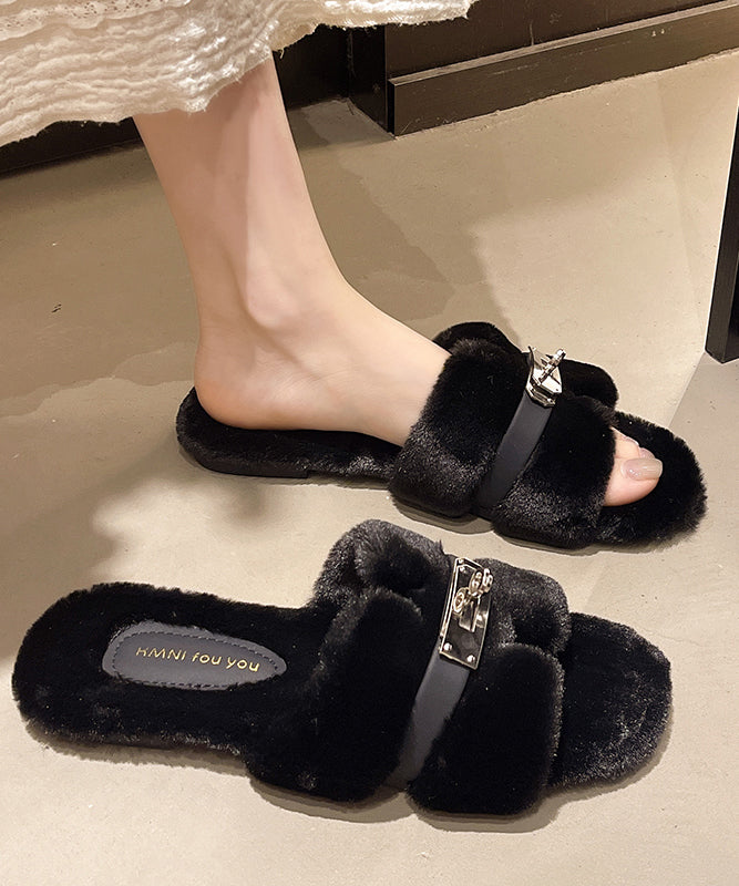 Pink Fuzzy Fur Fluffy Slippers Shoes Splicing Sequined Peep Toe