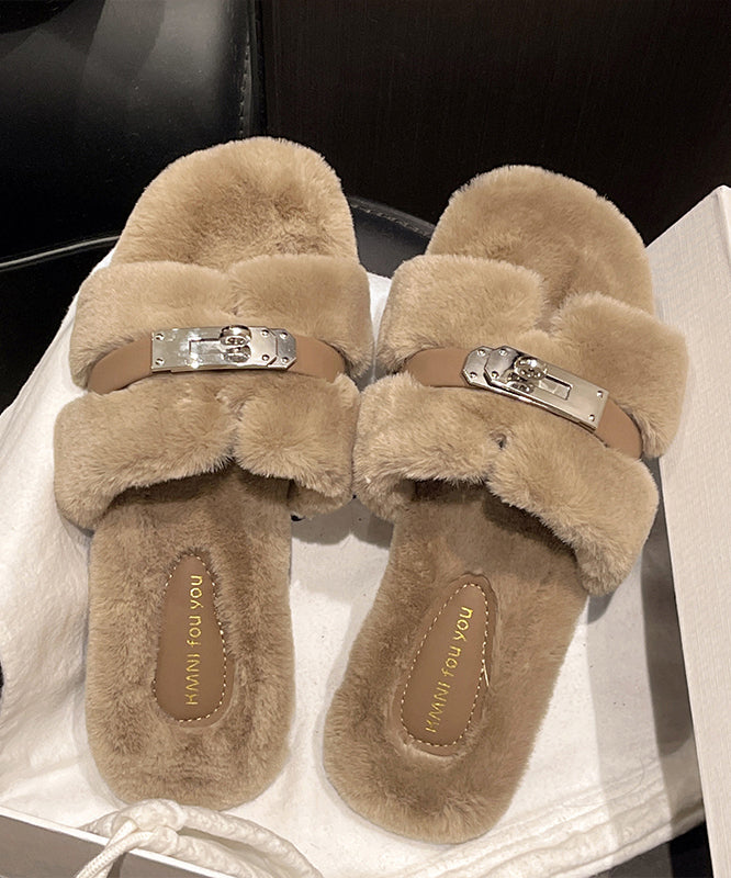Pink Fuzzy Fur Fluffy Slippers Shoes Splicing Sequined Peep Toe
