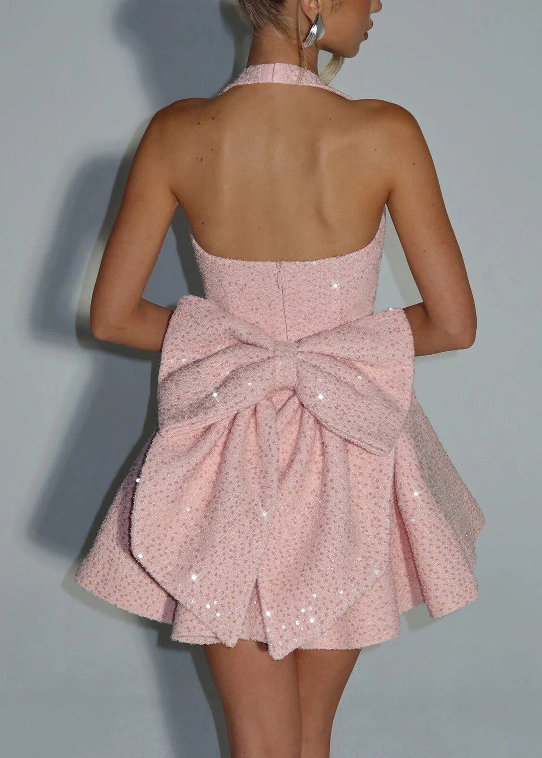 Pink Halter Patchwork Vacation Mid Dress Summer