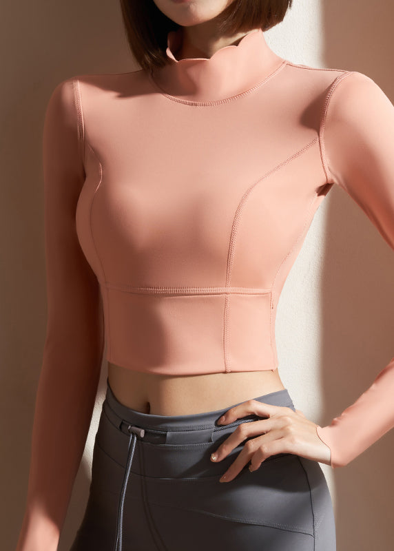 Pink Patchwork Solid Loose Fitting Workout Tops