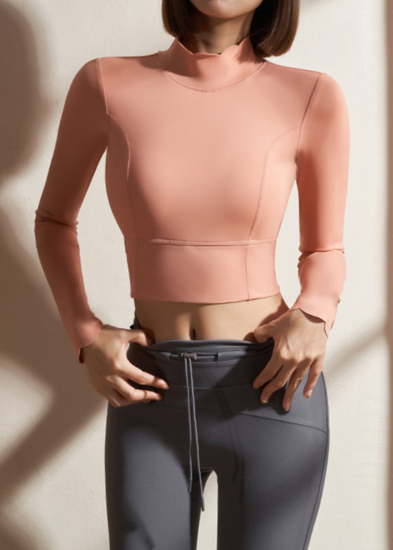 Pink Patchwork Solid Loose Fitting Workout Tops