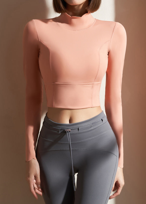 Pink Patchwork Solid Loose Fitting Workout Tops