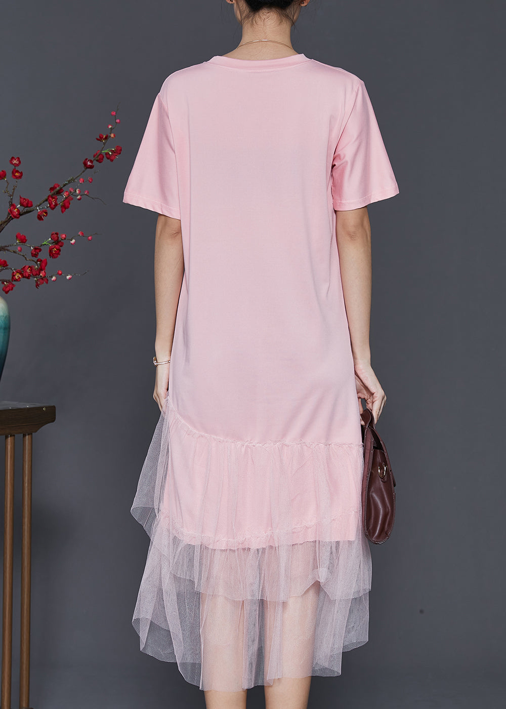 Pink Patchwork Tulle Cotton Holiday Dress Letter Print Summer