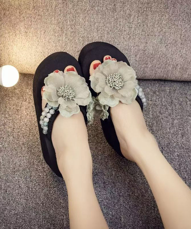 Pink Platform Faux Leather Beautiful Flower Flip Flops