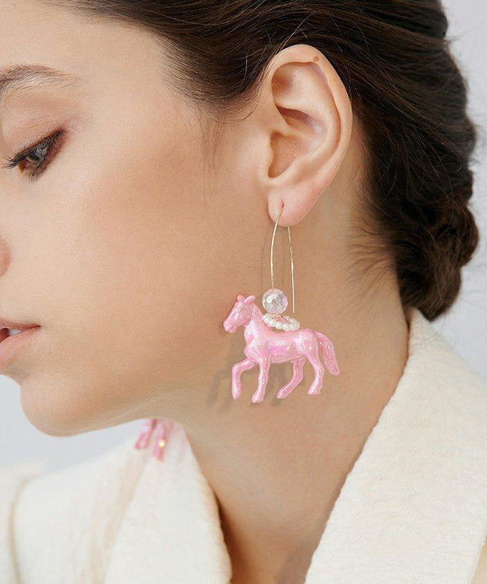 Pink Pony Crystal Hoop Drop Earrings