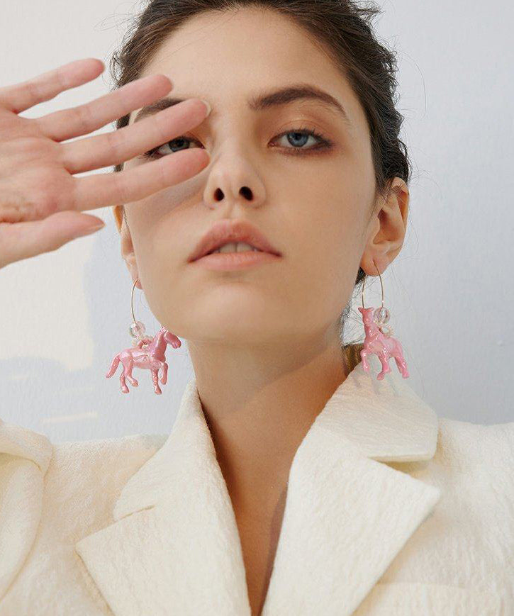 Pink Pony Crystal Hoop Drop Earrings