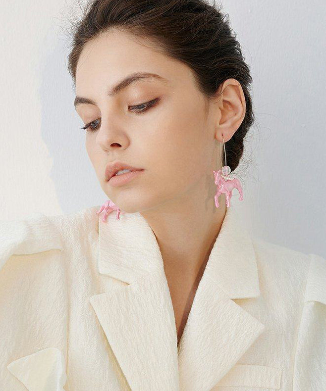 Pink Pony Crystal Hoop Drop Earrings