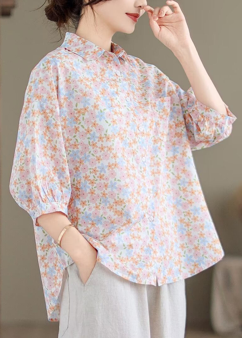 Pink Print Cotton Shirts Oversized Half Sleeve