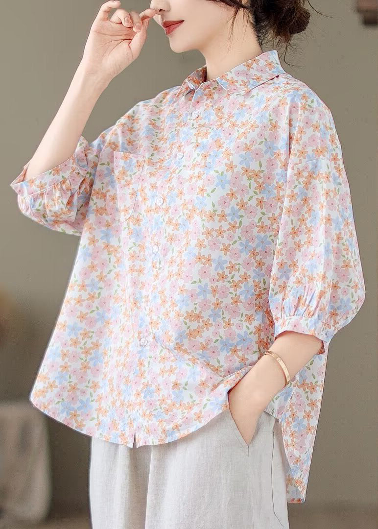 Pink Print Cotton Shirts Oversized Half Sleeve