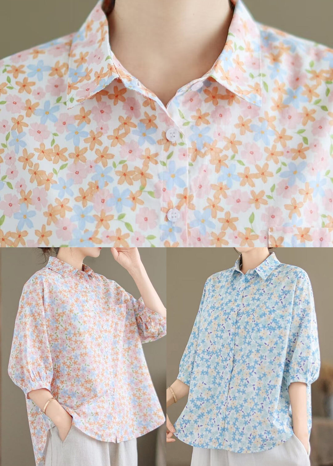 Pink Print Cotton Shirts Oversized Half Sleeve
