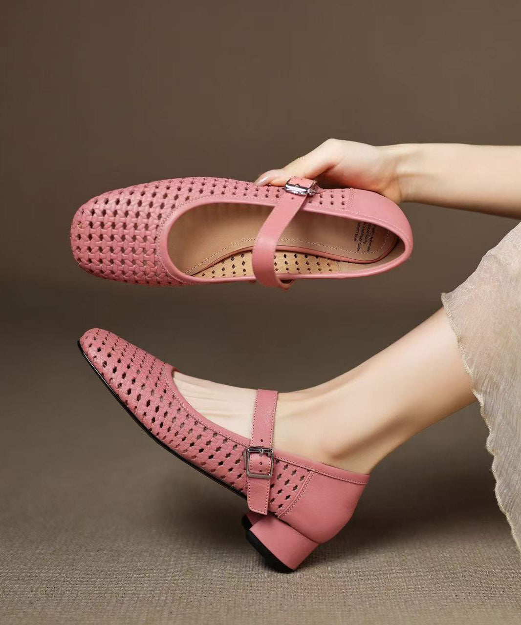 Pink Sandals Hollow Out Chunky Sandals