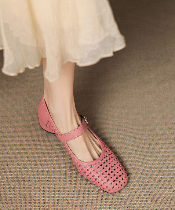 Pink Sandals Hollow Out Chunky Sandals