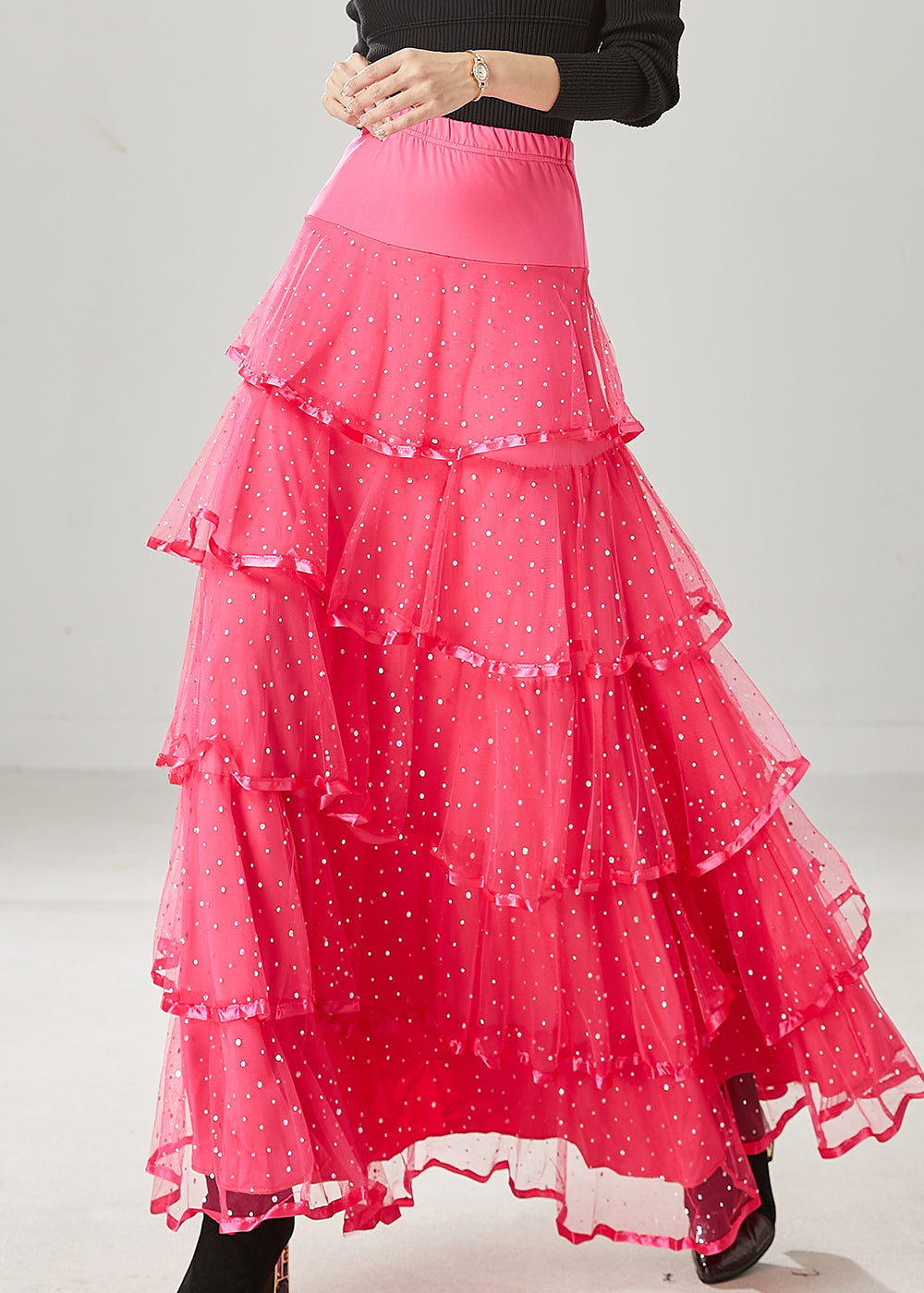 Pink Silm Fit Tulle Skirt Exra Large Hem Spring