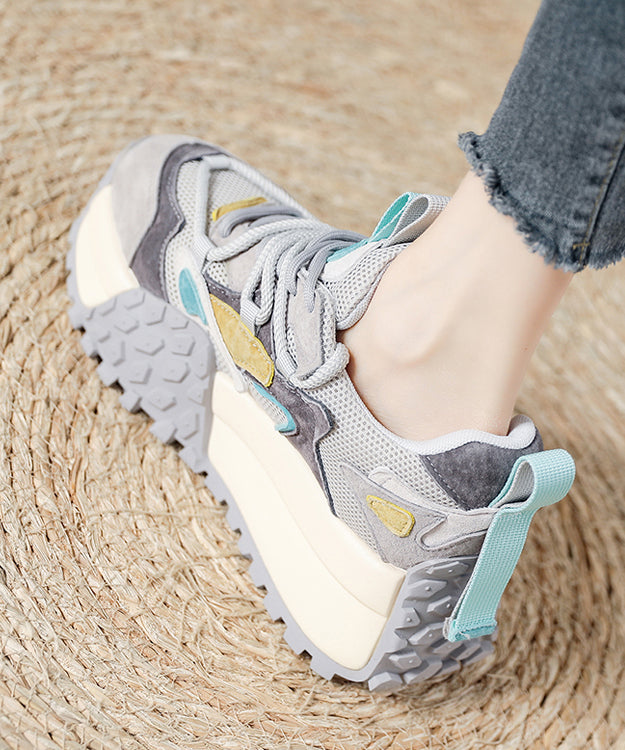 Pink Suede Breathable Mesh Splicing Platform Flat Shoes For Women