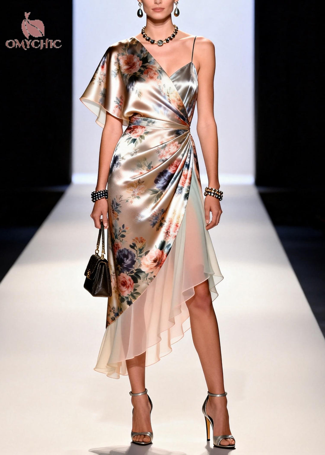 Plus Size Apricot Asymmetrical Patchwork Chiffon Holiday Dress Summer