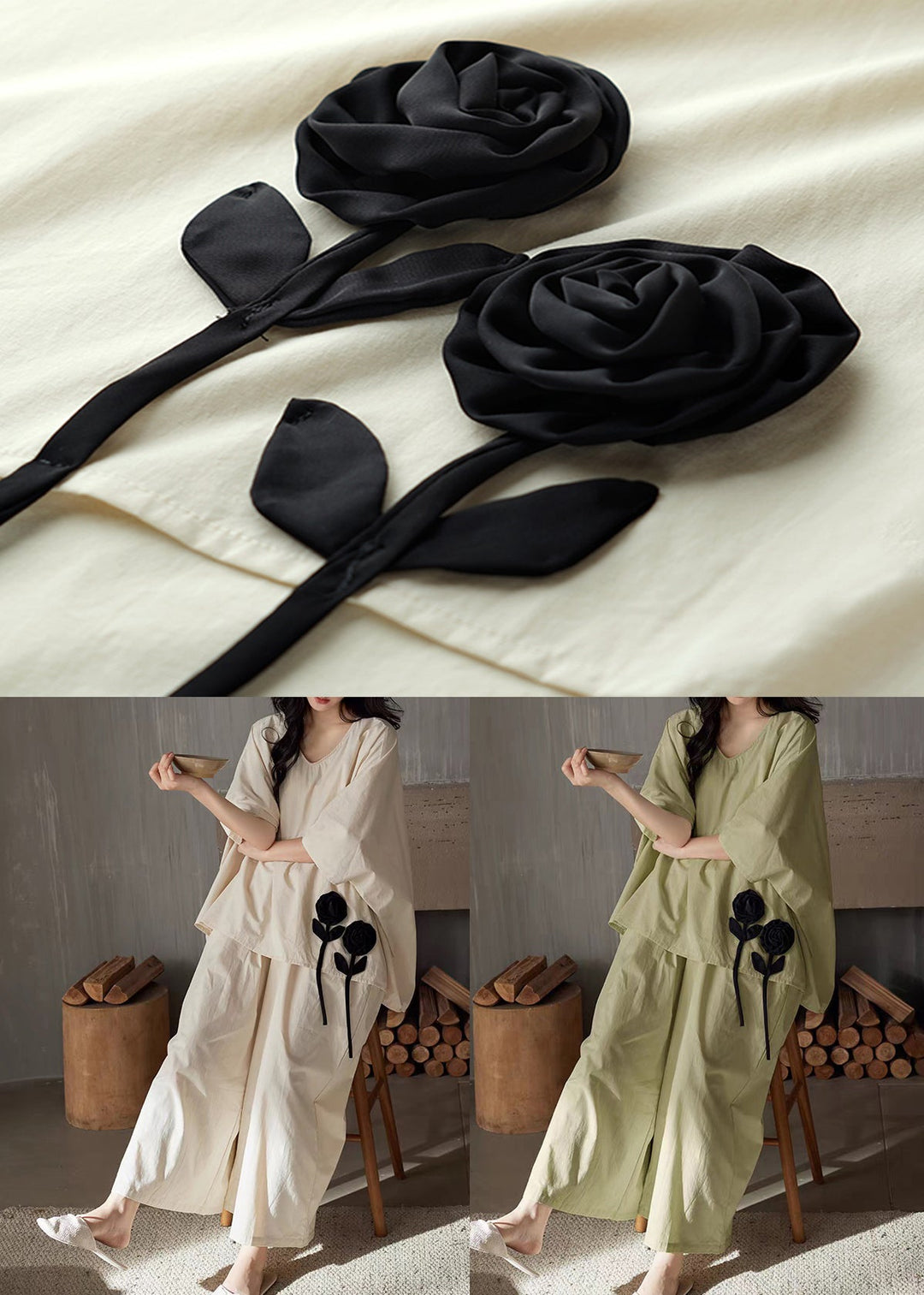 Plus Size Apricot V Neck Floral Patchwork Cotton Two Pieces Set Bracelet Sleeve