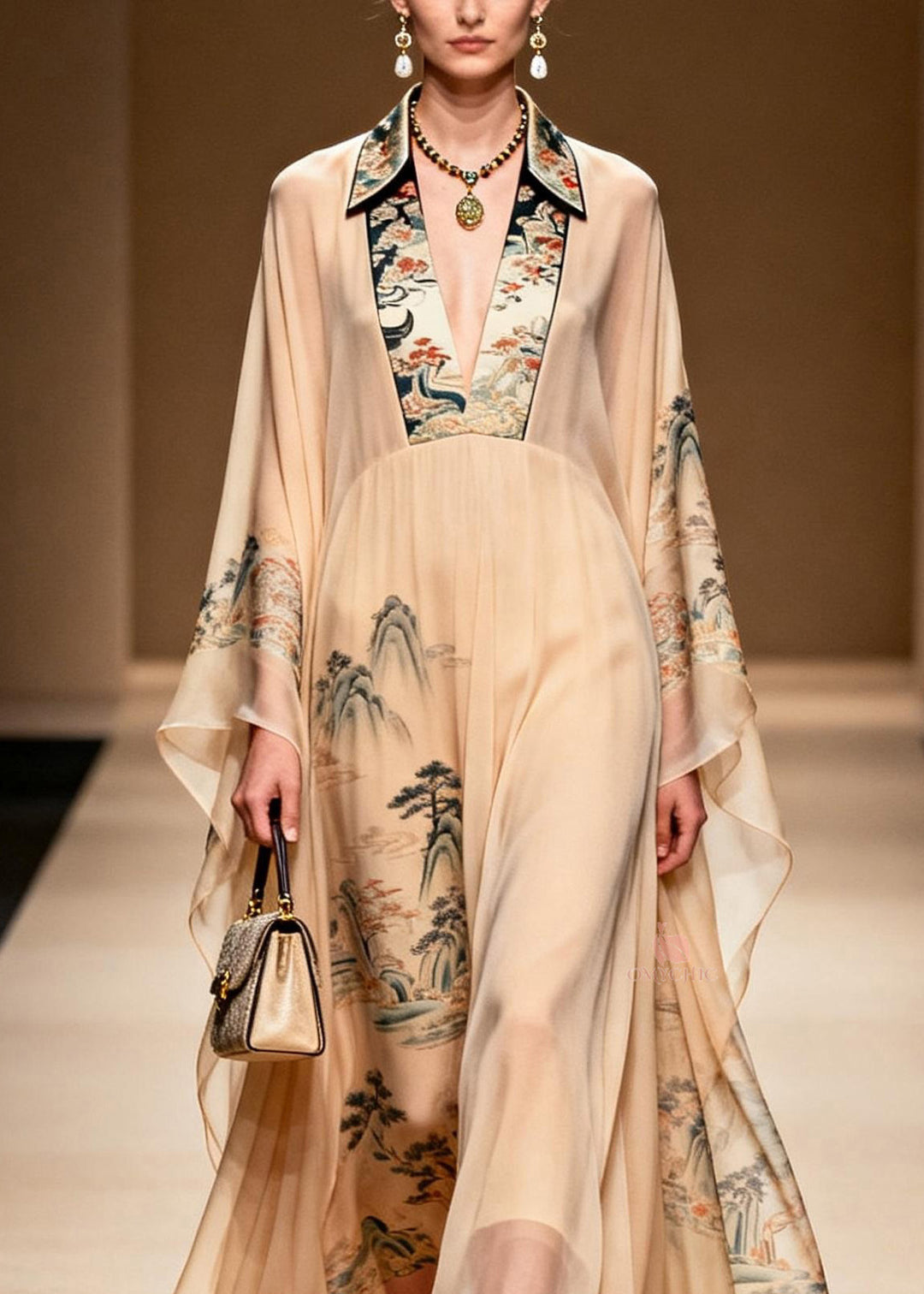 Plus Size Asymmetrical Print Patchwork Chiffon Dress Spring