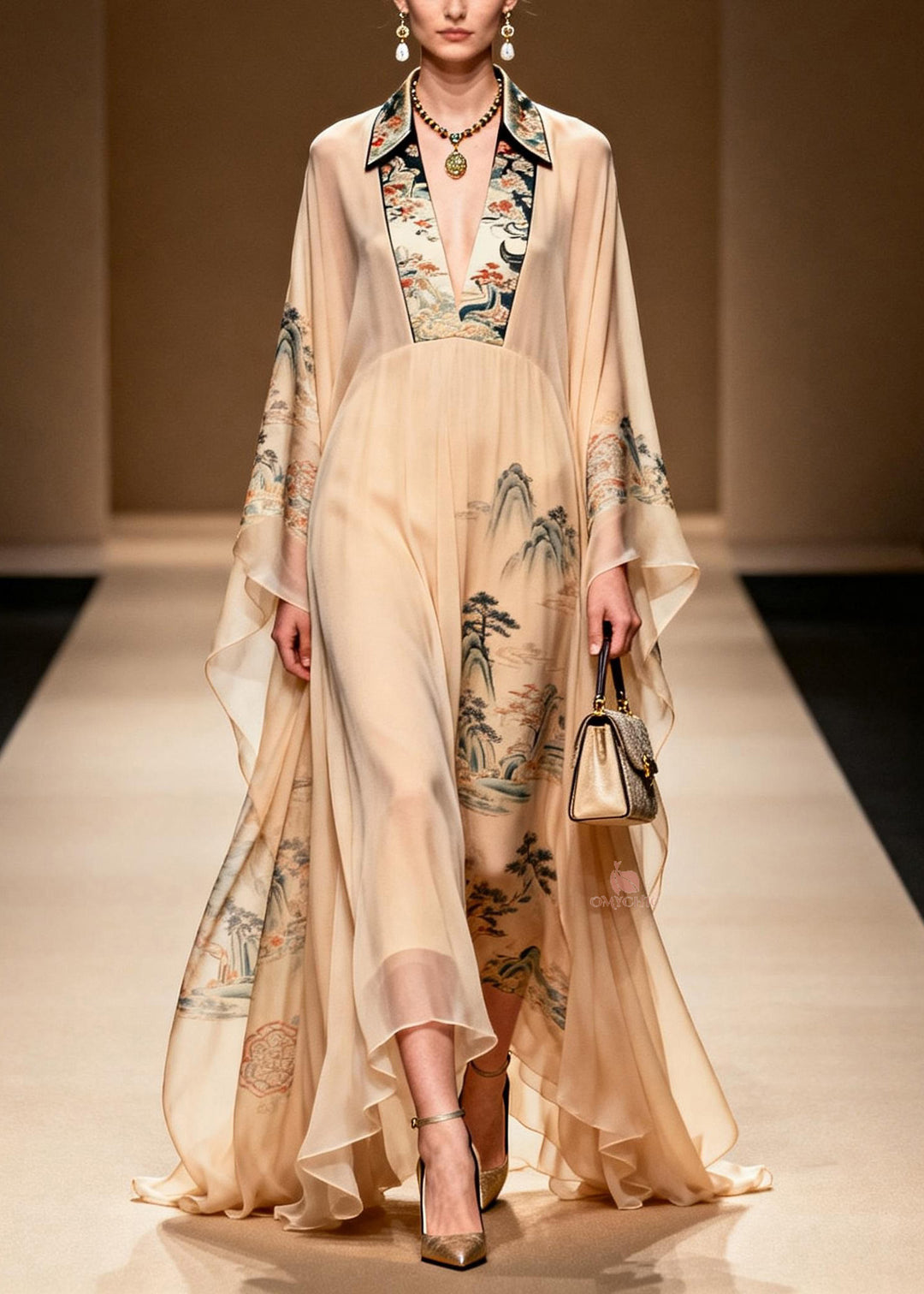 Plus Size Asymmetrical Print Patchwork Chiffon Dress Spring