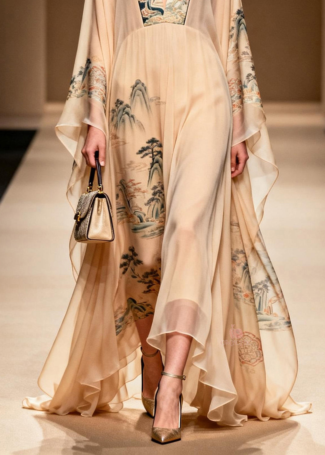 Plus Size Asymmetrical Print Patchwork Chiffon Dress Spring