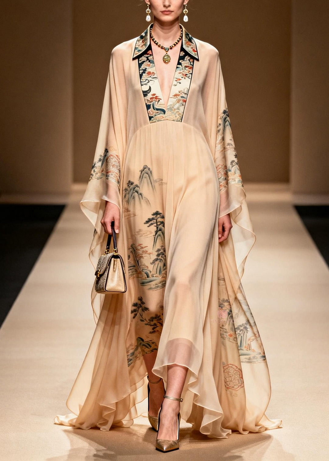 Plus Size Asymmetrical Print Patchwork Chiffon Dress Spring