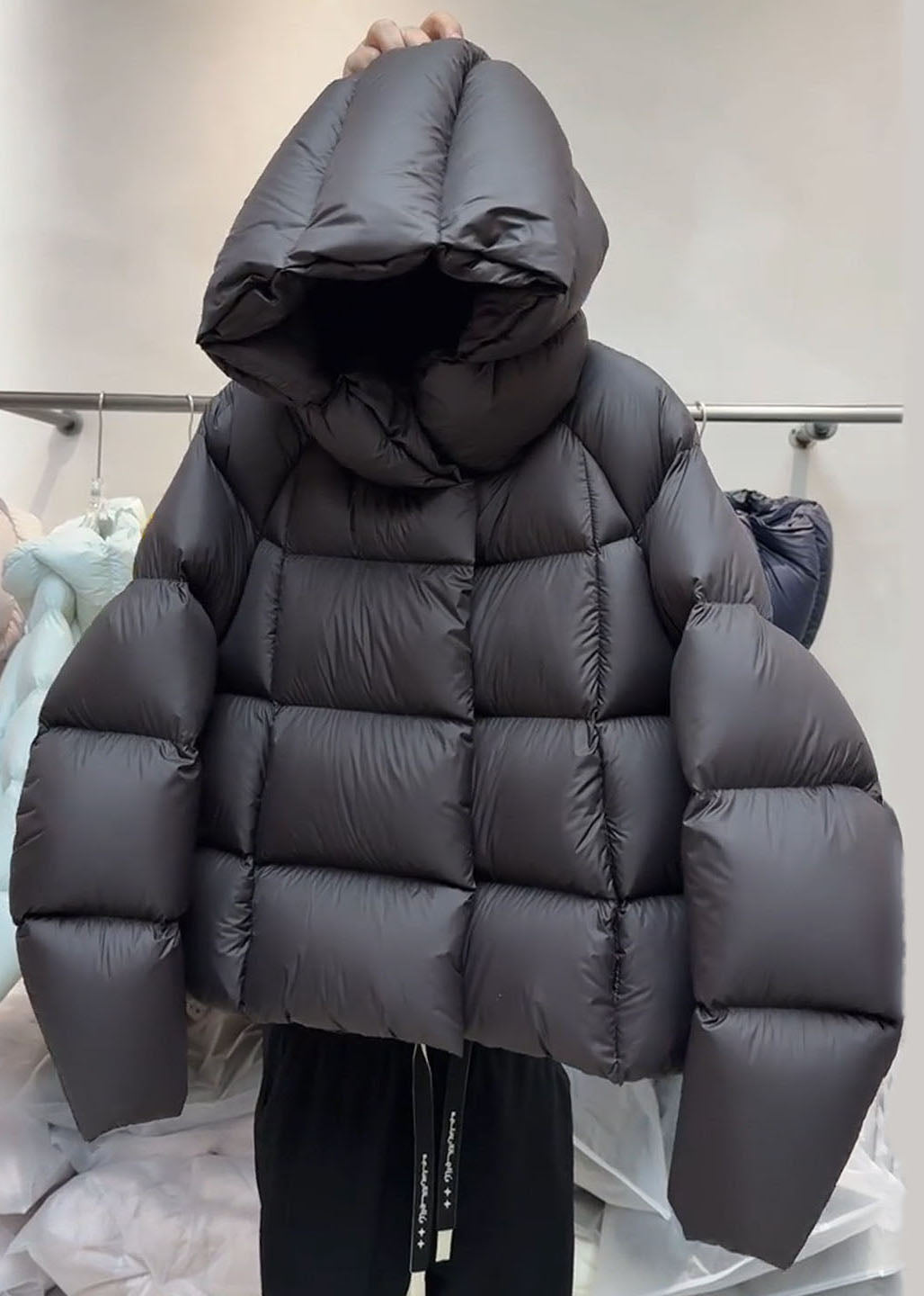 Plus Size Black Hooded Plaid Thick Duck Down Puffers Jackets Winter