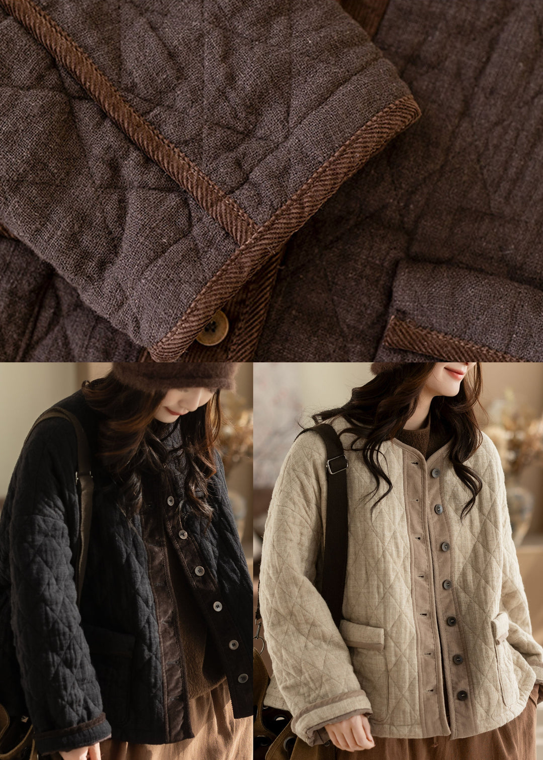 Plus Size Black Oversized Patchwork Fine Cotton Filled Jackets Winter