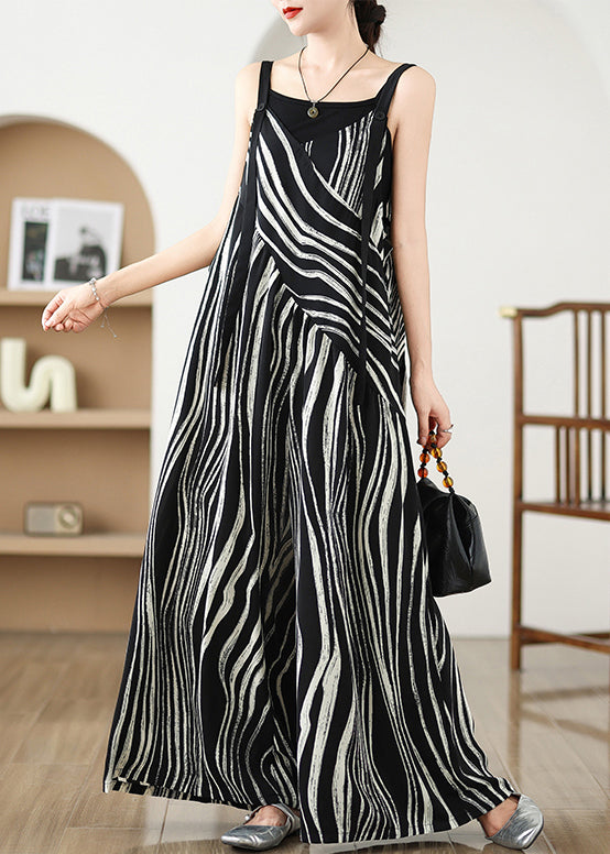 Plus Size Black Oversized Zebra Pattern Jumpsuits Summer