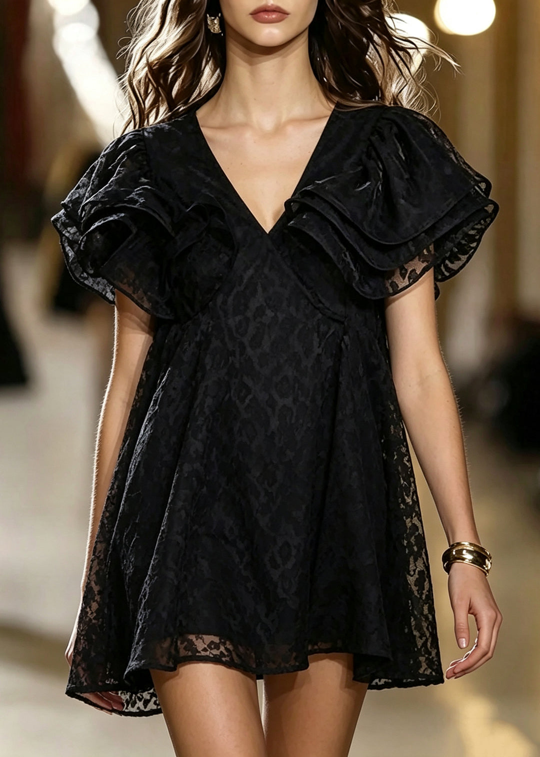 Plus Size Black Peter Pan Collar Tulle Mini Dress Summer