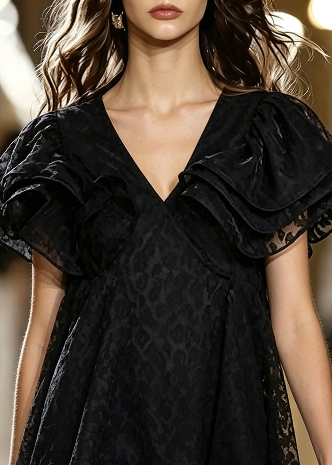 Plus Size Black Peter Pan Collar Tulle Mini Dress Summer