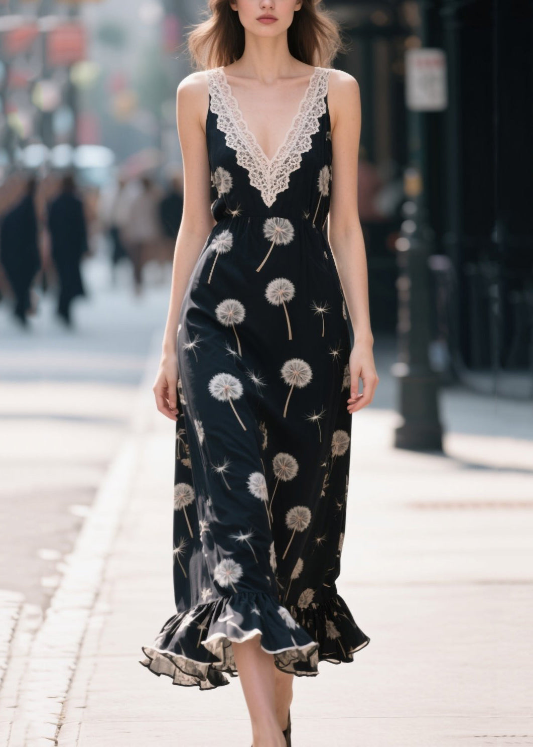 Plus Size Black Print Patchwork Chiffon Robe Dresses Summer