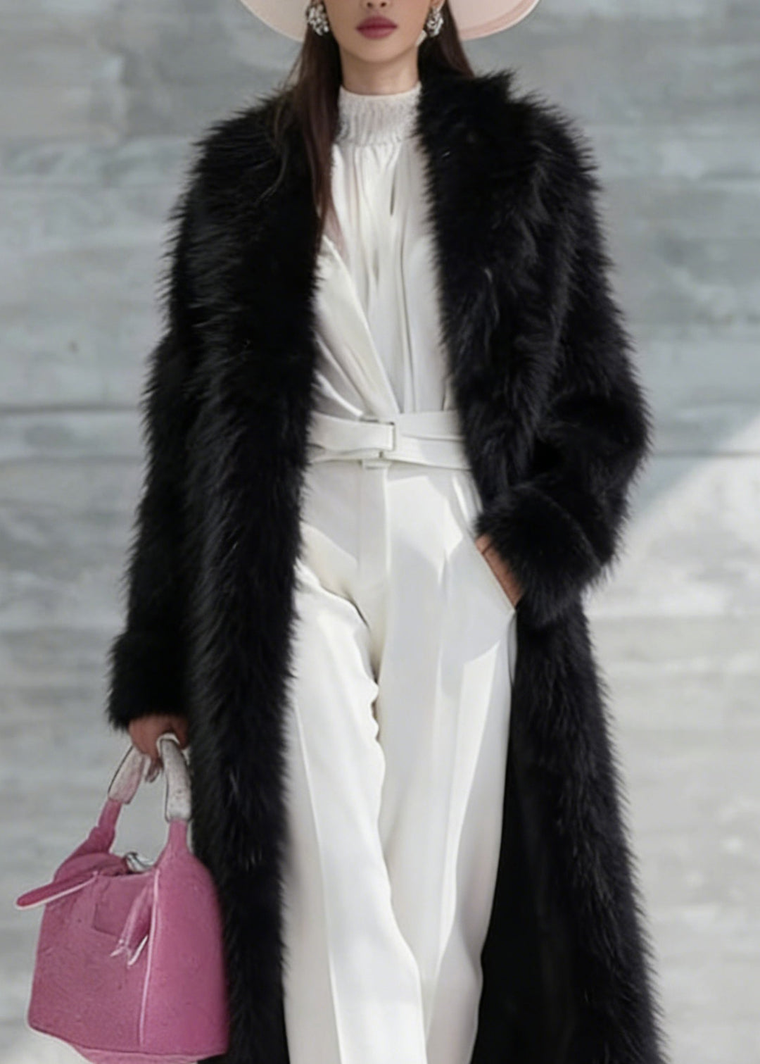 Plus Size Black Thick Warm Faux Fur Long Coat Winter