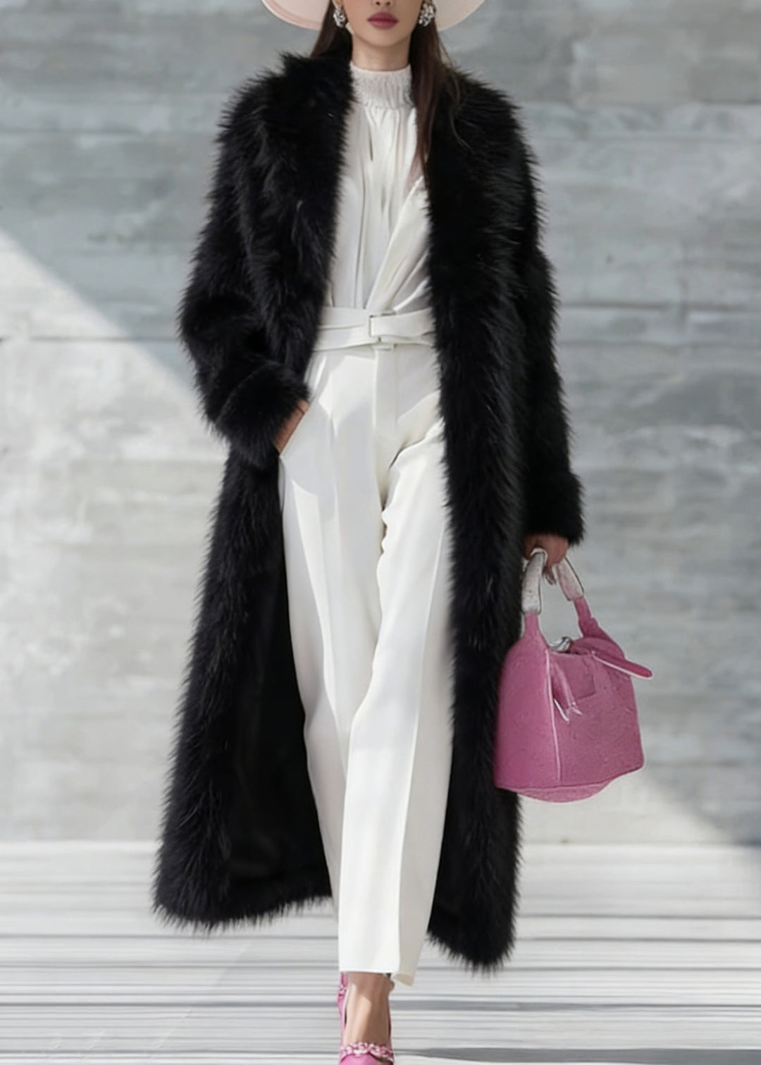 Plus Size Black Thick Warm Faux Fur Long Coat Winter