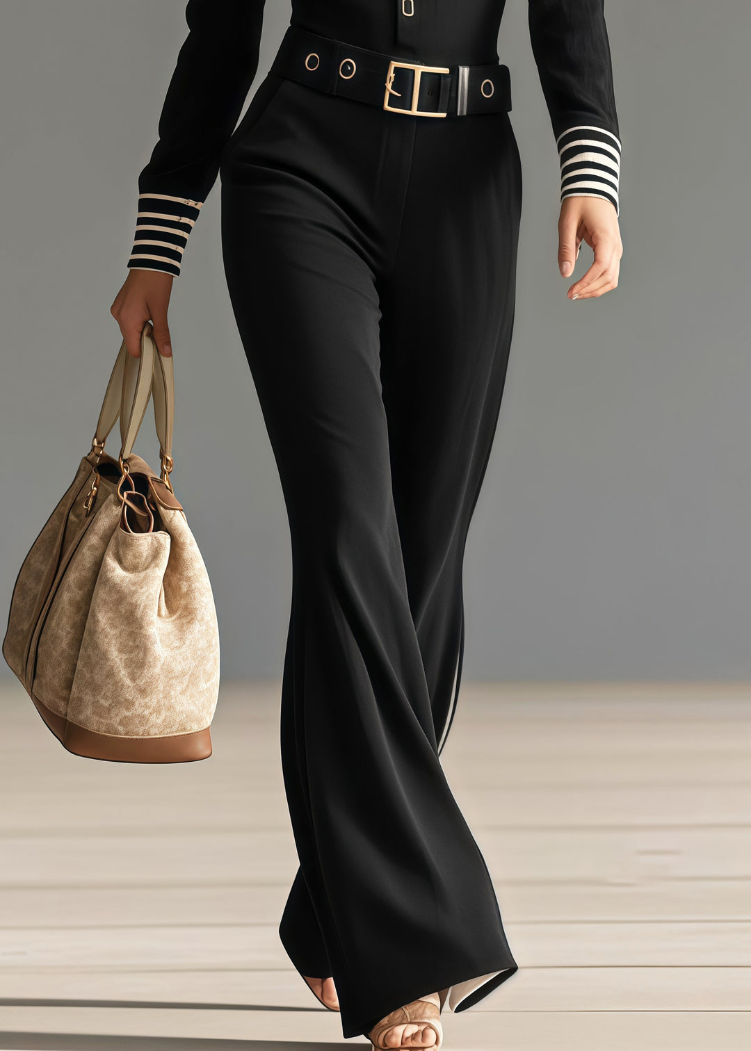 Plus Size Black Tunic Patchwork Draping Chiffon Jumpsuit Spring