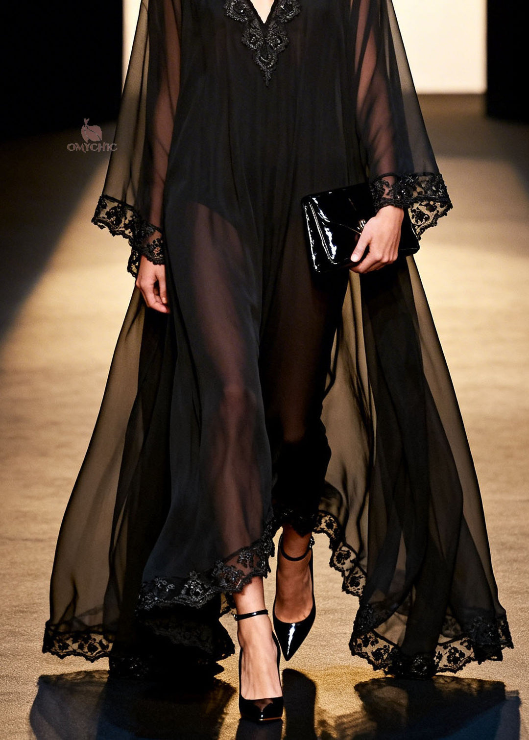 Plus Size Black V Neck Patchwork Chiffon Holiday Dress Spring